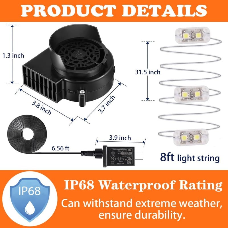 KOOY Inflatable Fan Replacement 12V 1.0A, Mini Air Blower Fan with 12V 1.25A Adapter and 3 LED Bulbs for Halloween Christmas Inflatable Outdoor Yard Decorations - Image 2